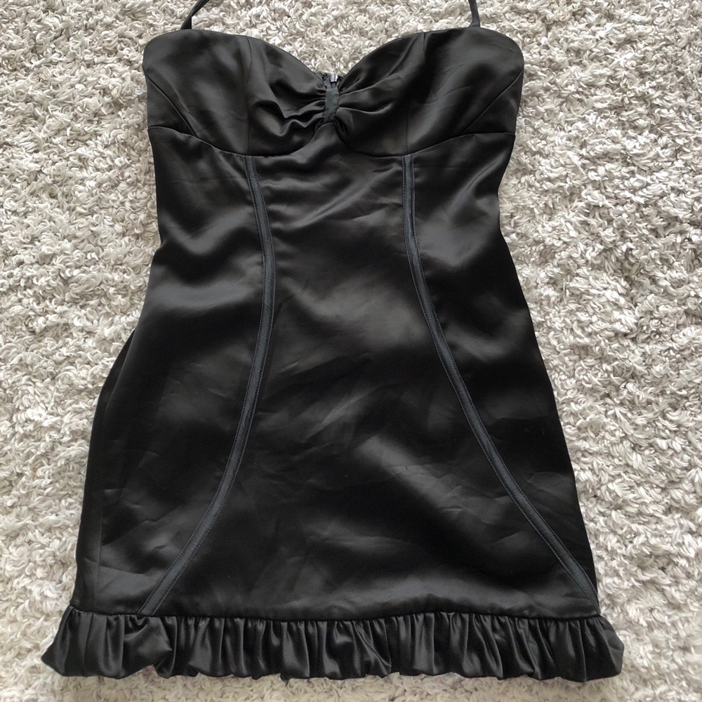 Bebe satin ruffled halter dress
